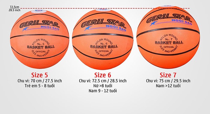 Kích thước quả bóng rổ tiêu chuẩn